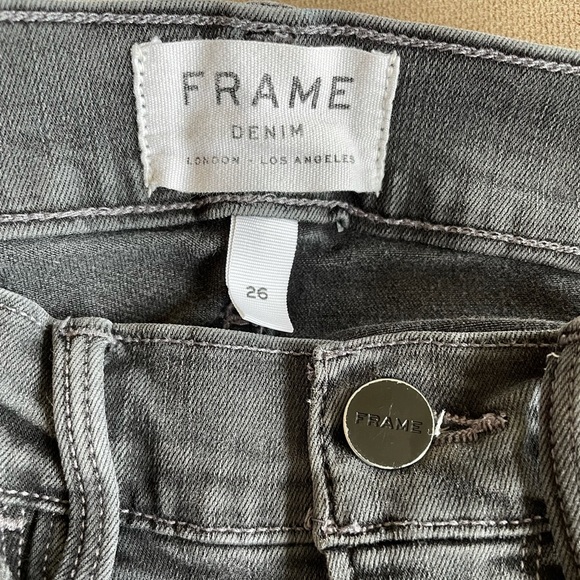 Frame Denim Le Skinny de Jeanne Faded Gray Raw Hem Skinny Jeans size 26 - Picture 2 of 6